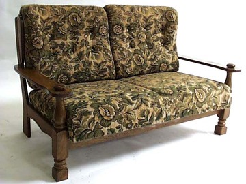 Sofa ALD Zweisitzer, Eiche rustikal grün-beige geblümtes Polster (vG)