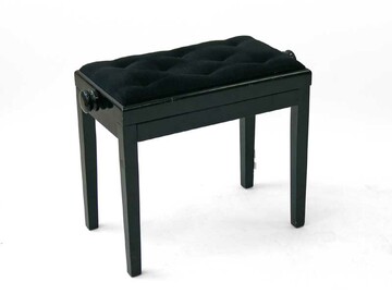Klavierbank, Klavierhocker, schwarz, rechteckig, höhenverstellbar, Sitz schwarz Stoff, kapituniert