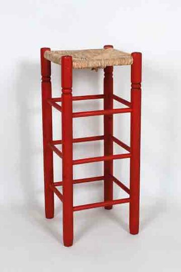 Barhocker rot SPA quadratisch,  Binsensitz natur