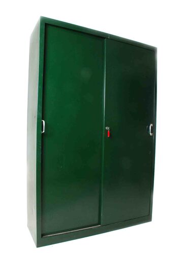 Schrank, Büroschrank, Registerschrank, Metall grün, 2 Schiebetüren
