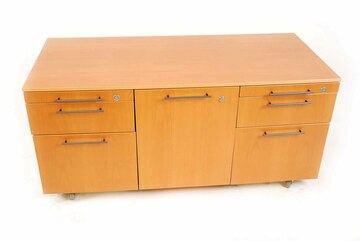 Rollcontainer, NEU, Dreierelement, Buche, 1 Tür, 2 x 3 Schübe, DYES, 130x60x60 cm