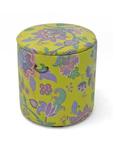 Wäschepuff, SEJ, geblümter Bezug, rund, 2 Griffe, Deckel, H: 45 cm, 40 cm ø