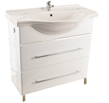 Waschtisch, Badkommode, mit Waschbecken, weiss, 2 Schubladen