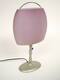 Tischlampe, BIJOU, Säule und Sockel oval Aluguß silberfarben, Glasschirm oval amethyst