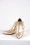 Rokokoschuhe gold Leder mit Zunge u. geschwungenem Absatz