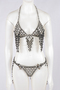 Showbikini zweifarbig schwarz/silber Perlen 2tlg m. Fransen