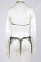 Showbikini zweifarbig schwarz/silber Perlen 2tlg m. Fransen