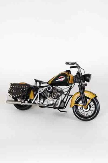 Modellmotorrad HARLEY CLASSIC USA, gelb schwarz mit 2 Ledertaschen, L: 40 cm