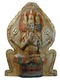 Figur DREIGESICHTIGE SHIVA GOTTHEIT, Holz Handarbeit geschnitzt, bemalt, gold verziert, Hintergrund rot/gold, H150x100