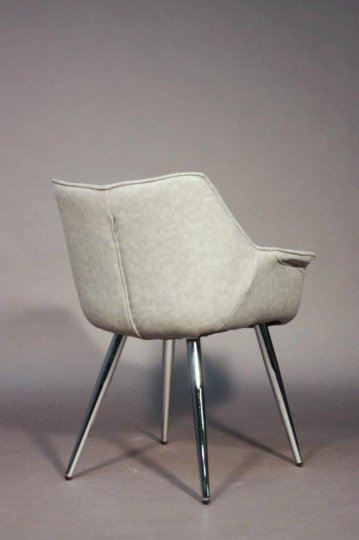 Stuhl, grau, mit Armlehnen, Alcantara Bezug, abgenäht, verchromt konische Beine, Metall