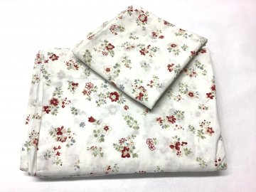 Bettwäschegarnitur 135x200cm + Kissen 80x80cm, weiß rote Blümchen