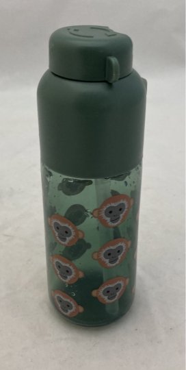 Trinkflasche/Thermosflasche &quot;Ape&quot;, Kunststoff , grün mit Affenmotiv, mit Drehverschluß, ca. 300ml Fassungsvermögen,  18,00 cm hoch, 2000er Jahre