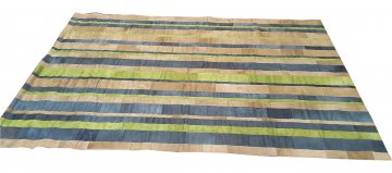 Kuhfell-Teppich, gestreift, grün/türkis/beige, 235x166 cm