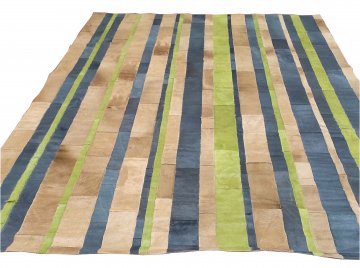 Kuhfell-Teppich, gestreift, grün/türkis/beige, 235x166 cm