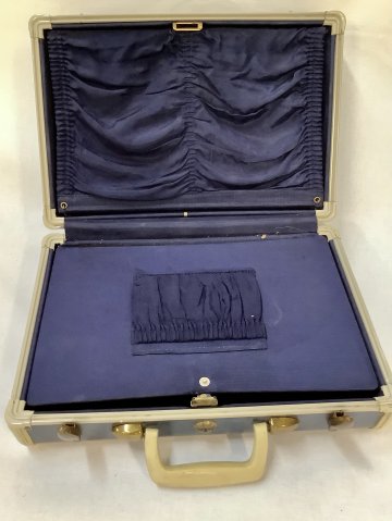 Koffer,Samsonite,Hartschale blau marmoriert, Kanten beige, Trapezform