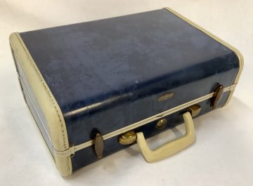 Koffer,Samsonite,Hartschale blau marmoriert, Kanten beige, Trapezform