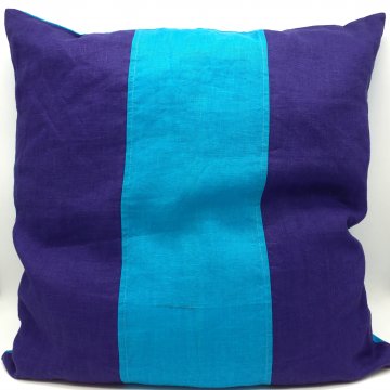 P- Kissen 50x50cm, cyan/dunkelblau, Blockstreifen, Rückseite cyan, leichtes Gewebe