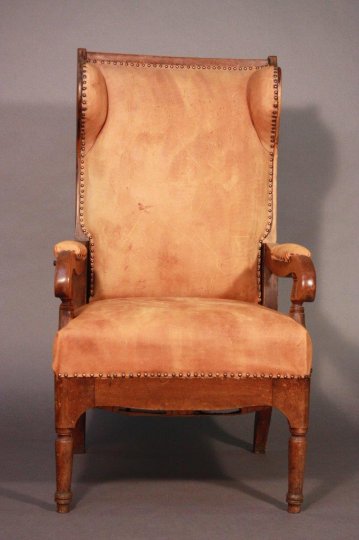 Ohrensessel, Eiche, Lederbezug, hell braun, Rückenlehne verstellbar, 020048xx