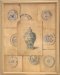 P- Bild gerahmt, Porzellan, blau-weiss, Teller, Dose asiatisches Motiv, heller Kunststoffrahmen