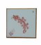 Untersetzer, Keramik, Holzrahmen, weisse Fliese mit rotem Drachen, asiatisch, 17 x 17 cm