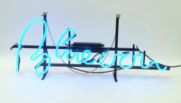 Neonschild, Leuchtschrift, "BLUE OON", Schriftzug, blau