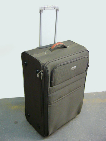 Reisetrolly "C.Comberti", graugrüner Stoff, 70cm hoch Tragegriff braun, m. div. Taschen