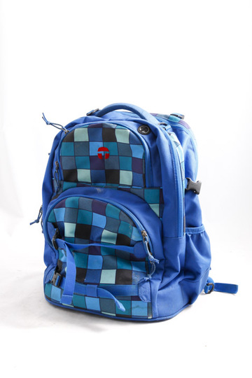 Schulrucksack "Top Move", blau-blau kariert, 2 große Fächer, 2 Außentaschen, mehrer Gurte, H:45 cm