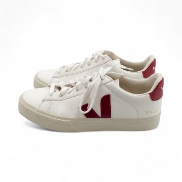 Sneaker weiß/bordeaux Leder genarbt 7-Lochschnürung, weiße Sohlen Veja