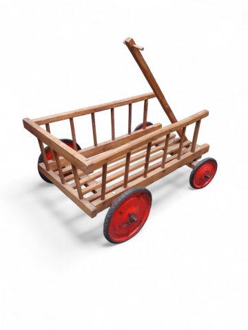 P- Bollerwagen, Holz, Räder   gestäbt,, Zuggriff schadhaft, vintage