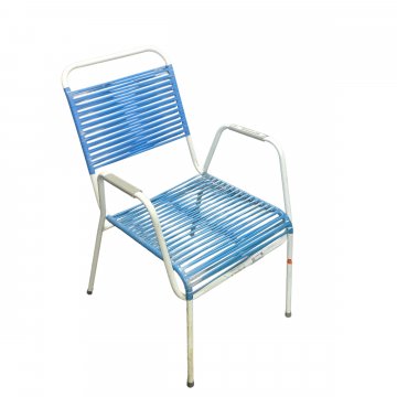 Gartenstuhl, 60 er, Spaghettistring, Gestell weiß, Bespannung blau, 50x87x59cm