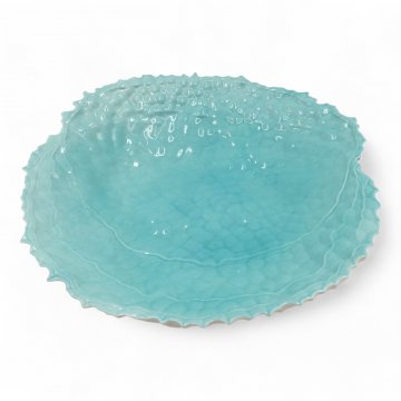 Kunstobjekt Schale (mR) FLUKTUATION - SEDIMENT, Porzellan türkis glasiert, Unterseite weiß, 45x45x25 - FELICITHAS ARNDT