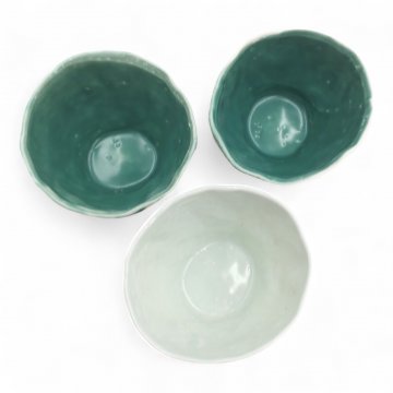Cappucinotasse Becher, Porzellan 1xhelltürkis, 2xgrün/weiß glasiert, ø8,5xH6 - FELICITHAS ARNDT