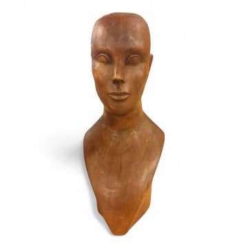 Büste FRAUENKOPF ohne Haar, Mangoholz, geschnitzt, H42, kleine Risse