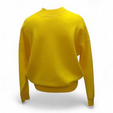 Pullover gelb Wolle, Rundhals, breite Bündchen, American Vintage