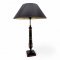 Tischlampe, Holz schwarz, Säule mit goldenen Lorbeeren verziert, Sockel viereckig, gestuft, 1 flg. E27 max.60W, H63