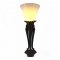 Tischlampe, Bronzefuß, 3 Säulen figürlich verziert, Lampenschirm Opalglas ø25, Tulpenform, 1 flg. E27 max.100W, H45