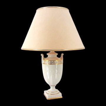 Tischlampe GINORI, Porzellan, Pokalform, weiß, goldene Verzierung  viereckiger Sockel 8x8, 1 flg. E27, max. 60 Watt, H34 Ø13