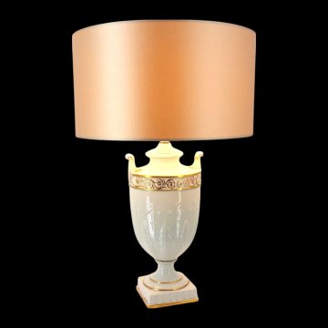 Tischlampe GINORI, Porzellan, Pokalform, weiß, goldene Verzierung  viereckiger Sockel 8x8, 1 flg. E27, max. 60 Watt, H34 Ø13