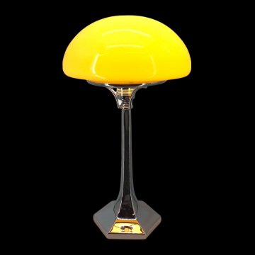Tischlampe, 6-eckige Chromsäule nach oben zusammenlaufend, Schirmhalterung Ø15,5, 1 flg. E27 max. 60W, H32