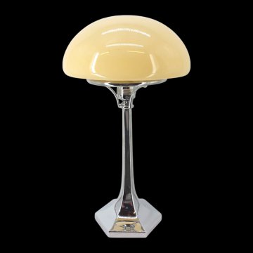 Tischlampe, 6-eckige Chromsäule nach oben zusammenlaufend, Schirmhalterung Ø15,5, 1 flg. E27 max. 60W, H32