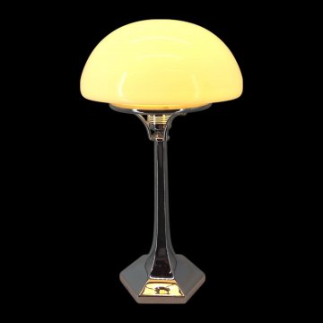 Tischlampe, 6-eckige Chromsäule nach oben zusammenlaufend, Schirmhalterung Ø15,5, 1 flg. E27 max. 60W, H32