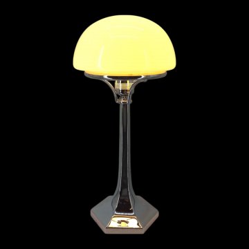 Tischlampe, 6-eckige Chromsäule nach oben zusammenlaufend, Schirmhalterung Ø15,5, 1 flg. E27 max. 60W, H32