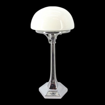 Tischlampe, 6-eckige Chromsäule nach oben zusammenlaufend, Schirmhalterung Ø15,5, 1 flg. E27 max. 60W, H32