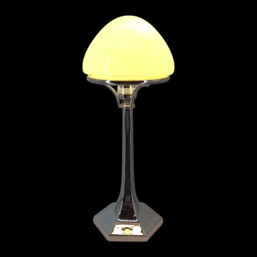 Tischlampe, 6-eckige Chromsäule nach oben zusammenlaufend, Schirmhalterung Ø15,5, 1 flg. E27 max. 60W, H32