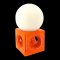 Tischlampe, Keramik, Würfel orange lasiert mit Loch, Lampenschirm Opalglas, Kugelform ø15, H24, 1 flg. E14 max.40W  