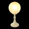 Nachttischlampe, K.stoff weiß, Lampenschirm Glas, Spiralstruktur, Kugelform Ø13, Trompetenfuß Ø12, 1 flg. E14 max.40W, H30 