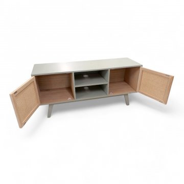 Lowboard RALIK, Paulowniaholz seladongrün, Fronten Rattan geflochten, naturfarben, mittig offenes Fach mit Einlegeboden, konische Füße, H55,5xB120xT38, RALIK DESIGN