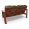 Sofa, Teakholz, Danish Teak, Holz, 2-sitzer, 60er Jahre, Stoffpolster, grün, Palmenmotiv, lose Kissen