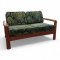 Sofa, Teakholz, Danish Teak, Holz, 2-sitzer, 60er Jahre, Stoffpolster, grün, Palmenmotiv, lose Kissen
