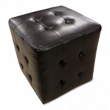 Würfelhocker, Kunstleder schwarz, rundum kapituniert, B40xL40xH43